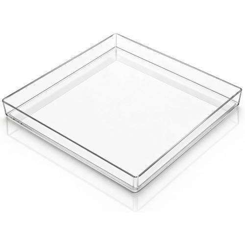 KSESTOR Champagne Tower Plastic Drip Tray - Large Serving Tray - 17x17in | Clear Plastic Serving Tray- Fits Any Champagne Coupe Glasses with Raised Lip for Weddings and Bridal Showers - Reusable