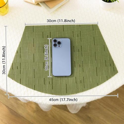 SHACOS PVC Woven Vinyl Wedge Placemats Set of 4 Round Table Placemats Wipe Clean Heat Resistant Round Table Mats (4, Green)
