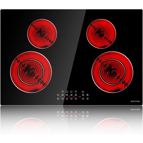 Noxton 30 Inch Electric Cooktop 4 Burners, Built In, Sensor Touch, Expandable Burners, Pause, Safety Lock, Timer, 7100W 220240V