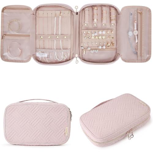 BAGSMART Jewelry Organizer Case Large Travel Jewelry Storage Bag for Necklace, Earrings, Rings, Bracelet, Soft Pink