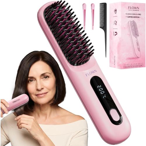 Flown® Original Go Brush PRO - No Damage Heat Brush USB-C Charger (Pink)