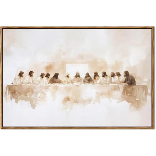 Jesus Last Supper Wall Art, Christian Wall Decor Paintings, Christ Pictures Religious Home Decor for Living Room Dining Room Church Prayer Room Bedroom 16x24 inch Floating Framed