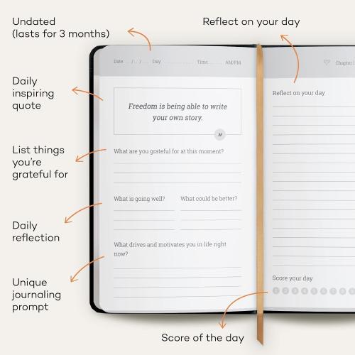 Vertellis Chapters : Undated Journal for Gratitude, Reflection & Self Care | Gratitude Journal, Self-Care Journal & Daily Journal with Quotes and Prompts. 100  pages. Vegan Leather Hardcover