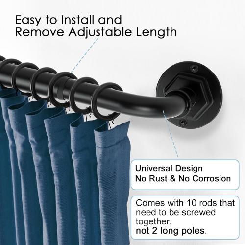 Byondeth Curtain Rods for Windows 16 to 144 Inches Adjustable Blackout Wrap Around 1 Inch Diameter Curtain Rod, Black
