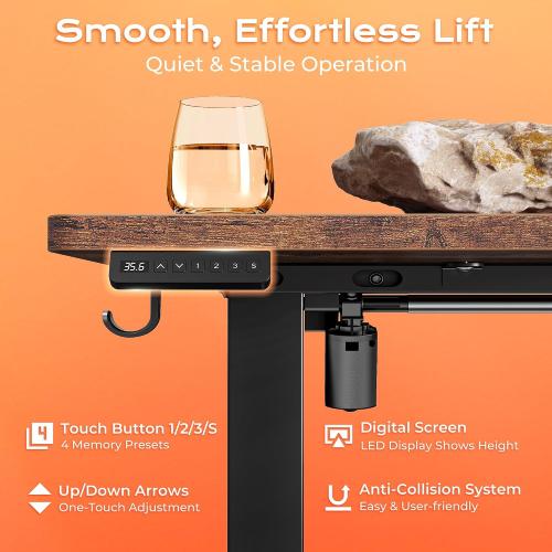 PRAISUN 55.1'' L Standing Desk with Outlets, Cabinet with Shelves, Drawers