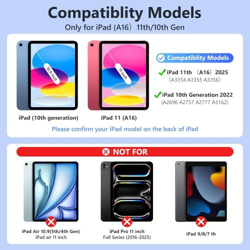 FUWANG Touch Keyboard Case for iPad A16 11th/10th Gen, 360° Rotating, Blue