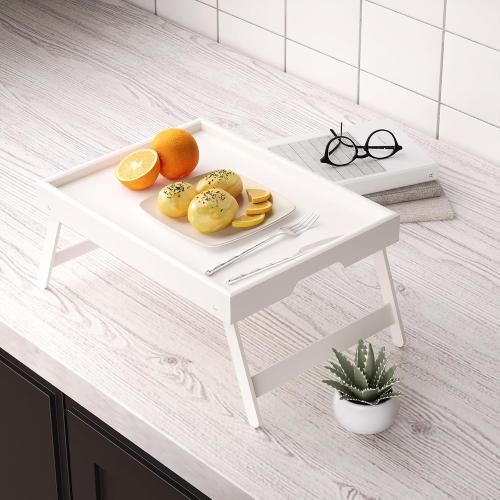 Fibogollo 4 Pack Bamboo Bed Tray Table with Folding Legs,Breakfast Trays,Serving Tray for Food and Snack,Laptop Trays for Working(White)