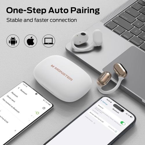 Monster Open Free AC100 Open Ear Headphones, Dual Driver Immersive Stereo, 30H Total Playtime, Clear Calls, Water Resistant for Running Workout Black