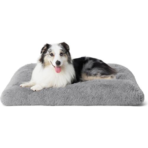 Washable Medium Dog Bed for Crate, Faux Fur Dog Crate Pad for Medium Breed, Plush Soft Comfort Dogs Sleeping Mat, Anti-Slip Pet Kennel Pad, Grey