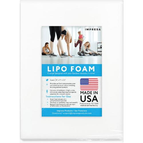 IMPRESA Liposuction Foam Pads - 3-Pack - White - 8 x 11 x 0.5 in - for Abdominal Binder Post Surgery - Even Pressure for Liposuction Compression Garments - Custom Fit for Tummy Tuck Recovery