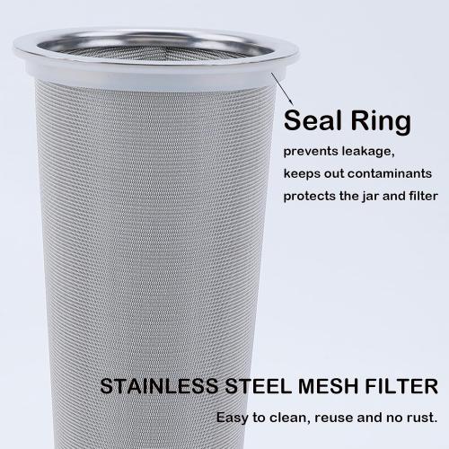 Fermus Cold Brew Coffee Filter for 64oz / 2Quart Wide Mouth Mason Jar Infuser 304 Stainless Steel Strainer with Seal Ring Design for Grounds Tea Fruit Coffee Filter