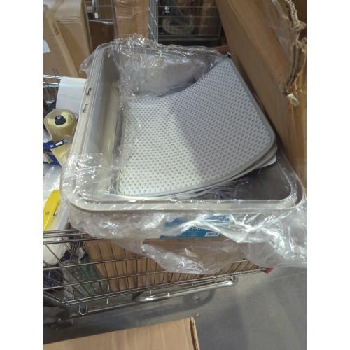 Stainless Steel Litter Box | XL Enclosed Cat Litter Boxs with Lid for Big Cats | High Sided, Anti-Urine Leakage | Non-Stick Bottom & Includes Litter Mat
