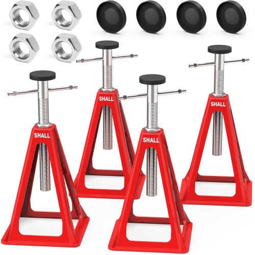 SHALL RV Stabilizer Jacks, 4-Pack Heavy Duty Aluminum Jack Stands for Travel Trailer Camper, Single Support up to 7500 Lbs, RV Leveling Screw Jack with Spare Nuts & Pads, Adjustable from 11 to 17