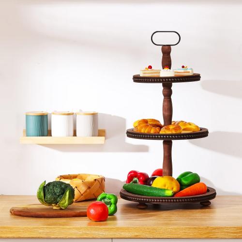 Urban Deco Wooden Tiered Tray 3-Tier Decorative Tray Stand Serving Tray