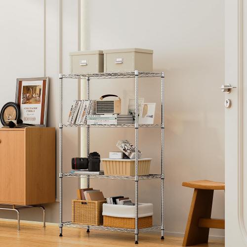 M MZG 1000 lbs 4Tier Shelf Metal Storage Shelves Wire Rack Closet Organizers with Wheel for Garage Kitchen Bathroom Laundry Chrome 13.7 D x 29.5 W x 47.2 H