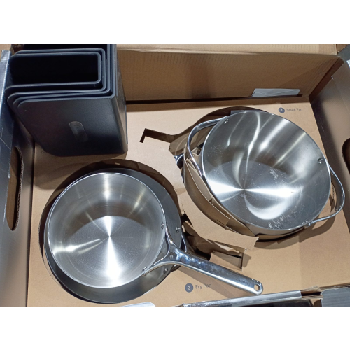 Caraway Stainless Steel Cookware Set – 12 Piece 5-Ply Stainless Steel Pots and Pans Set - Includes Fry Sauce Sauté Pan Dutch Oven and Space-Saving Storage - & Free