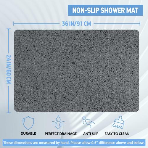 Hargiis Non-Slip Bathtub Mat, Anti Slip Shower Mat, Fast Drying Bathtub Mats, Foot Scrubber Mat, Anti Slip Mat for Tub, Floor, Bathroom, Kitchen, Home, Hotel (Grey 36×24)