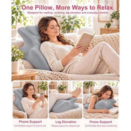 Memory Foam Intimacy Couples Pillow, 27° Ergonomic Wedge, Grey