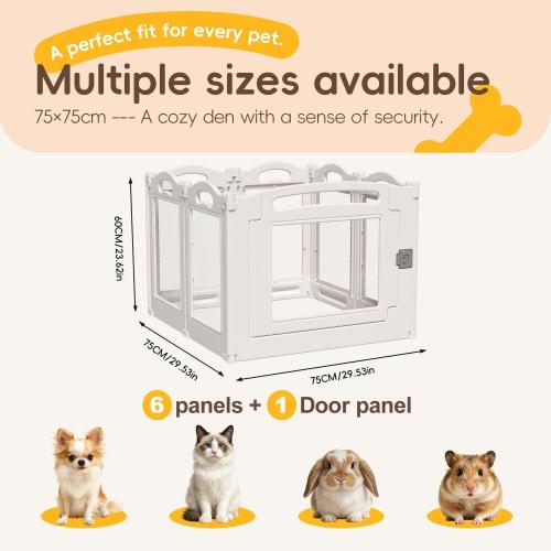 Foldable Clear Acrylic Dog Playpen with Door,  Acrylic Puppy Playpen, Easy Assemble Indoor Pet Fence with White Frame, Clear Dog Playpen for Puppies & Animal