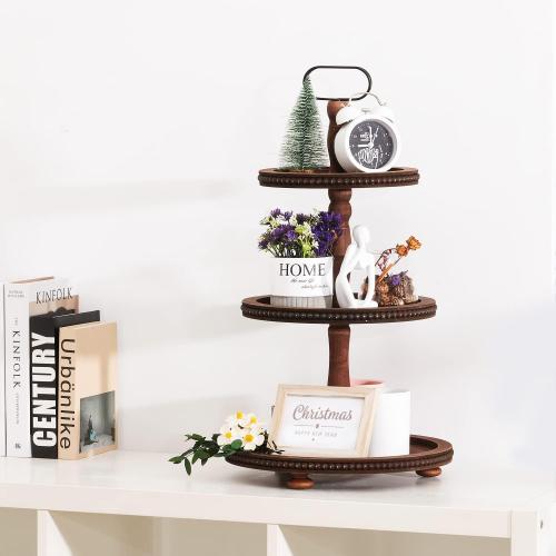 Urban Deco Wooden Tiered Tray 3-Tier Decorative Tray Stand Serving Tray