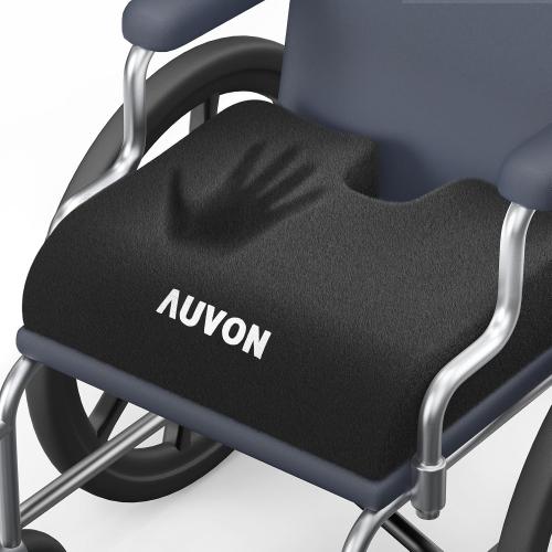 AUVON Wheelchair Seat Cushion, Thigh Slope Design for Long Sitting Comfort | Ergonomic Memory Foam Chair Cushion, U-Cutout for Sciatica & Back Relief, Waterproof Cover, Anti-Sore & Ulcer, Buckle Strap