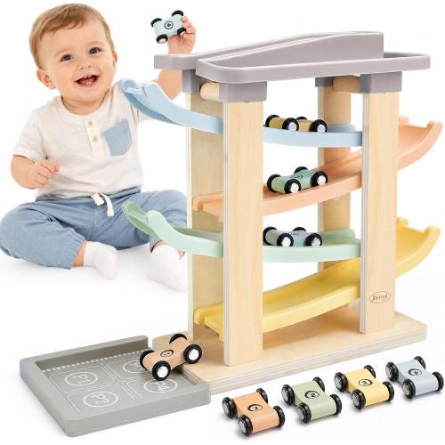 Joyreal Montessori Toddler Toys for 1  Year Old Boys Girls Wooden Car Ramp