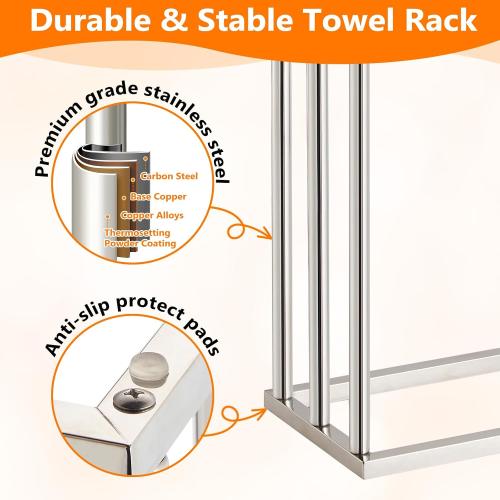 Free Standing Towel Racks for Bathroom, 3 Tier Stainless Steel Bathroom Towel Rack, Towel Drying Rack Stand for Outdoor Poolside, Blanket Holder, Chrome, DECLUTTR
