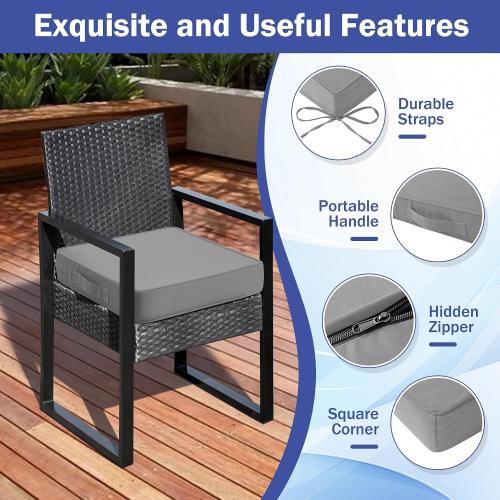 IASEAHK Patio Chair Cushions, 19 x 19 x 3 Outdoor Chair Cushions Set of 4, Waterproof Outdoor Cushions for Patio Furniture, Outdoors Seat Cushions with Handle and Ties, Light Grey