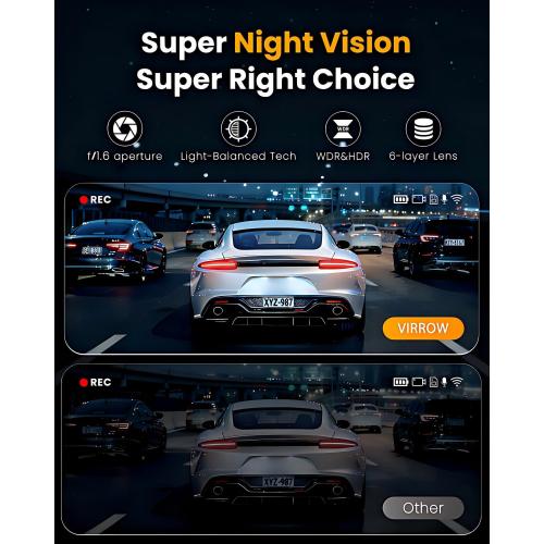 4K Dash Cam Front and Rear, WiFi Dash Camera for Cars with App