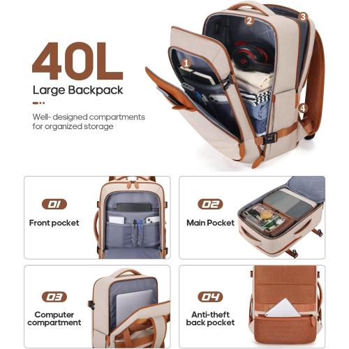 UKEIN Luggage Sets 3 Piece, Carry On Luggage 20In With Spinner Wheels,PC Hardside Suitcase Set with TSA Lock,Durable Carry On Suitcase With Travel Backpack for Men (Beige, 3 piece set (20inch))