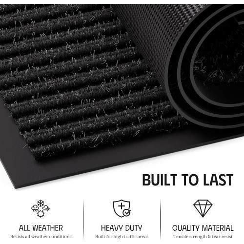 Front Door Mat 3' x 5', Low Profile Heavy Duty Door Mat Outside Entrance, Non-Slip Large Commercial Floor Mat, Absorbent & Resist Dirt, Easy Clean Welcome Entry Mat Indoor Outdoor, Black