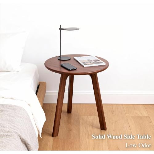 Solid Oak Round Side Table 3 Legs for Living Room (Walnut)