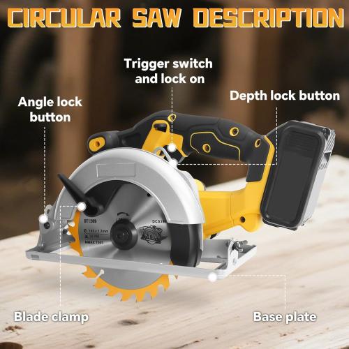Cordless Circular Saw for Dewalt 20V Battery, 6-1/2 Inch Brushless Circular Saw, 0-45°Cutting Bevel,Max Cutting Depth 1.6 for Wood, Soft Metal, Plastic(No battery)