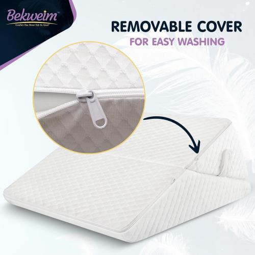Wedge Pillow for Sleep Apnea, 12 Inch Adjustable Height Bed Wedge Pillow for Headboard, Gerd, Acid Reflux Relief, Snoring, and Post Surgery Recovery (White, Large - with Headrest)