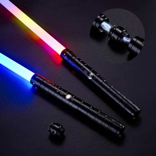 SANCO Metal Hilt Dueling Light Up Sabers - 2 Packs RGB 15 Colors Type-C Rechargeable Power Swords with 31 Light Effects & Motion-Sensing FX, Glowing Toys for Halloween Cosplay, Gifts for Kids & Adults