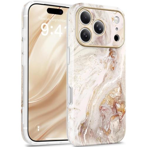GVIEWIN for iPhone 18 Pro Case/iPhone 17 Pro Case Marble, Pearlescent/Gold