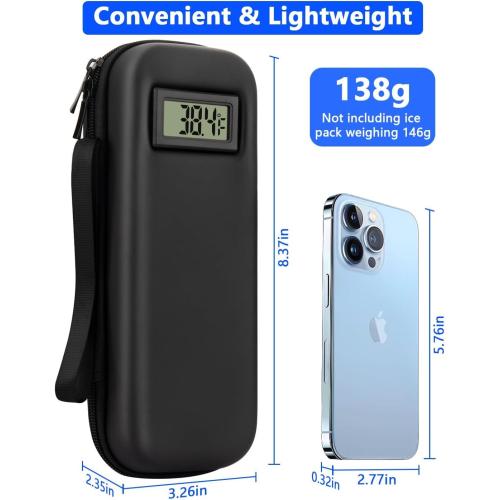Insulin Cooler Travel Case TSA Approved Medication Cooler for Travel with ℉Thermometer Temperature Display, Diabetic Travel Case with 2 Reusable Ice Packs for Daily & Trip(Black)