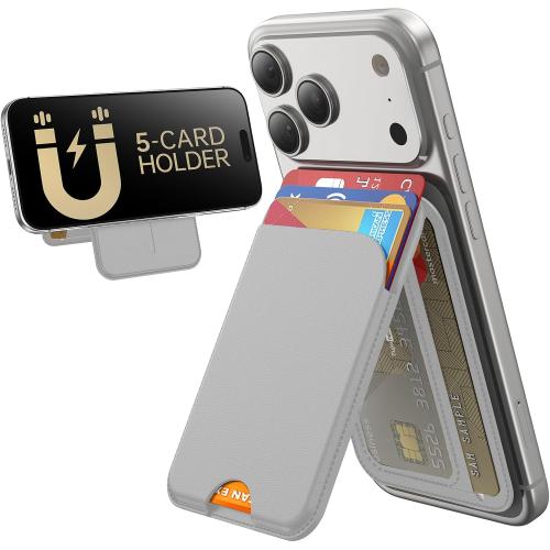 for MagSafe Wallet, 5 Cards Holder with Stand, Magnetic Phone Wallet Stand for iPhone 17/16/15/14/13/12 Pro Max Air Plus Series, RFID Blocking Vegan Leather,Grey