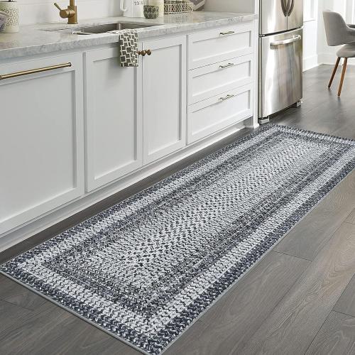RUGSREAL 2x6 Runner Rug Braided Print Hallway Area Rugs Machine Washable