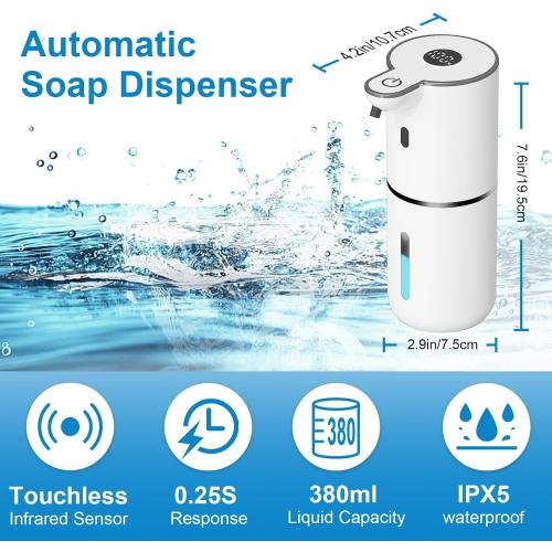 OHIFAST Automatic Liquid Soap Dispenser Touchless, USB Rechargeable Smart Hand Soap Dispenser, 6-Level Adjustable, 12.8oz/380mL Wall Mounted for Bathroom Kitchen Accessories Dish Soap-White