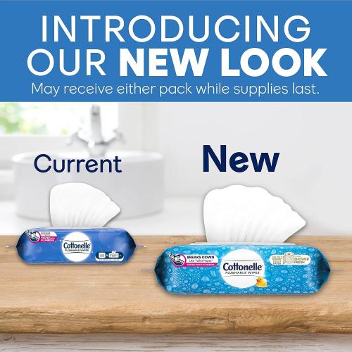 Cottonelle Flushable Wet Wipes for Adults, 1 Flip-Top Pack, 42 Wipes, Alcohol-Free, Plastic Free