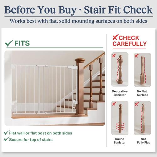 Cumbor 29.2–43 Baby Gate for Stairs, Hardware Mounted (Drill Required), Expandable No Bottom Bar Dog Gate, Auto Close Extra Wide Walk Thru, Pet & Toddler Proof Gate, Top & Bottom of Stairways (White)