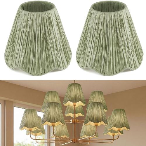 Glooglitter 2 Pcs Small Rattan Lamp Shade Clip on, Raffia, Sage Green