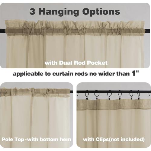 Taupe Sheer Curtains 84 Inches Long 2 Panels Set- Light Filtering Curtains for Bedroom, Soft Airy Voile Rod Pocket Living Room Window Drapes, 42Wx84L Inches, 2 PCS