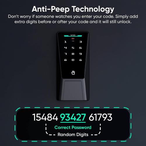 Wyze Palm Lock, Smart Door Lock with Palm Vein Recognition, Keyless Entry Smart Locks for Front Door, Keypad, Auto Lock, Dual Battery, Wi-Fi, Works with Alexa & Google, BHMA, IP53, Mechanical Key