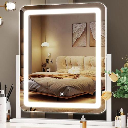 Gvnkvn Lighted Makeup Mirror, Hollywood Vanity Mirror with Lights, Three Color Lighting Modes, and 5X Magnification Mirror, Smart Touch Control, 360°Rotation (17.2in. White)