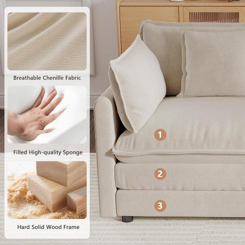 mikibama Luxury Loveseat Sofa Couch, 76 Modern Chenille Deep 2-Seater Cloud Couch with 2 Armrest Pillows and 2 Toss Pillows, Love Seat for Living Room Bedroom Office Apartment, Light Coffee