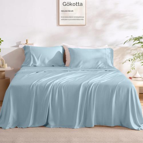 GOKOTTA Queen Bamboo Rayon Sheets Set, Silky Soft Cooling Sheets Stay Put