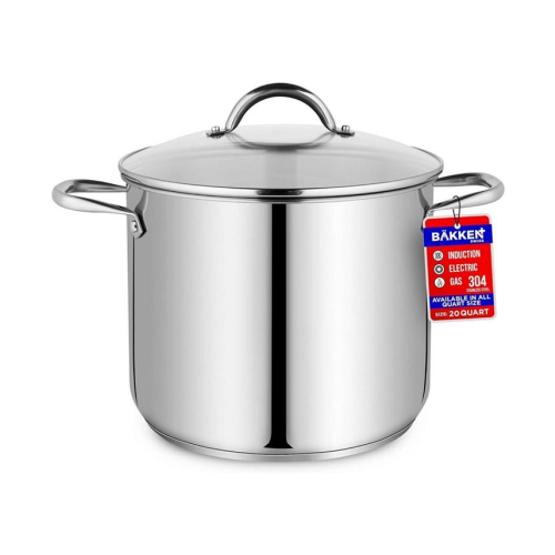 Bakken-Swiss Deluxe 20-Quart Stainless Steel Stockpot w/Tempered Glass See-Through Lid - Simmering Delicious Soups Stews & Induction Cooking - Exceptional Heat Distribution - Heavy-Duty & Food-Grade - Silver - 12