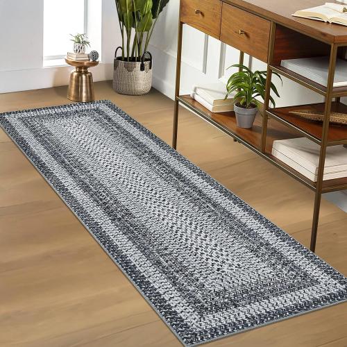 RUGSREAL 2x6 Runner Rug Braided Print Hallway Area Rugs Machine Washable
